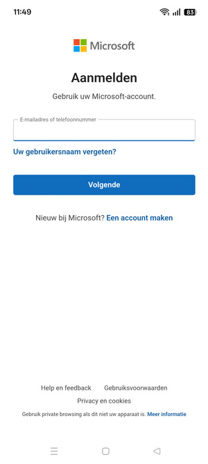 Voer uw Hotmail adres in en selecteer Volgende