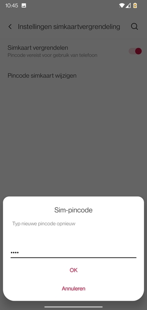 Bevestig uw nieuwe sim-pincode en selecteer OK