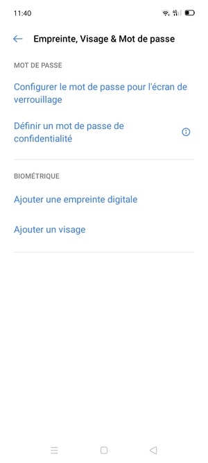 Sélectionnez Configurer le mot de passe pour l'écran de verrouillage