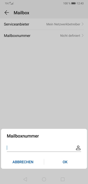 Geben Sie die Mailboxnummer ein und wählen Sie OK