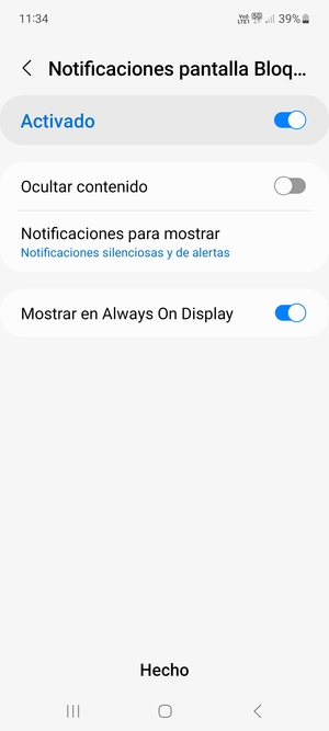 Seleccione la opciones deseada y seleccione Hecho