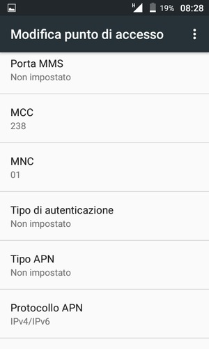 Scorri verso il basso e inserisci le informazioni di internet