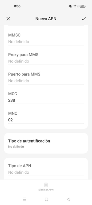 Desplácese hacia abajo e introduzca la información de Internet