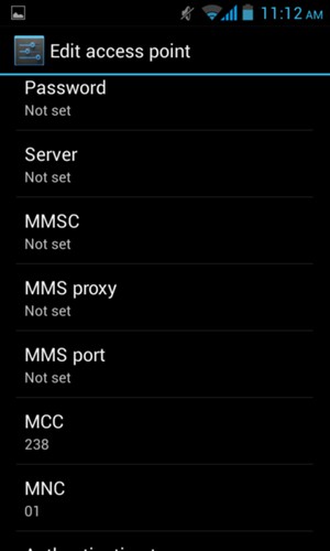 Scroll down and enter MMS information