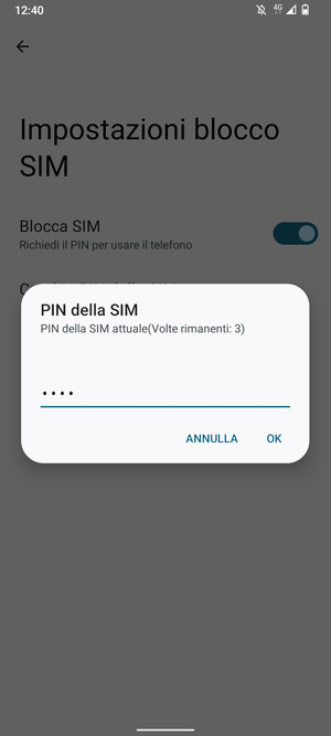 Inserisci PIN della SIM attuale e seleziona OK