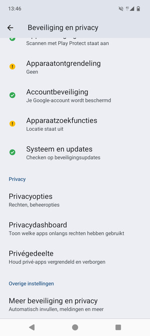 Scroll naar en selecteer Meer beveiliging en privacy