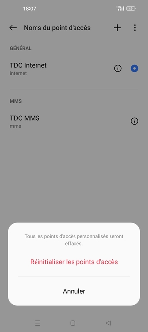Sélectionnez Réinitialiser les points d'accès