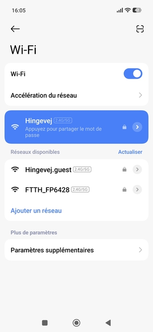 Vous êtes maintenant connecté au réseau Wi-Fi