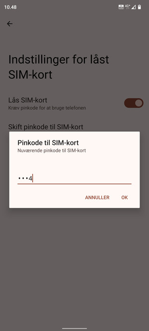Indtast Nuværende pinkode til SIM-kort og vælg OK