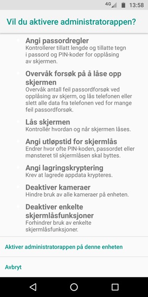 Bla ned og velg Aktiver administratorappen på denne enheten