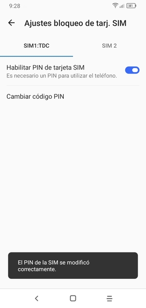 Su PIN de SIM ha sido cambiado