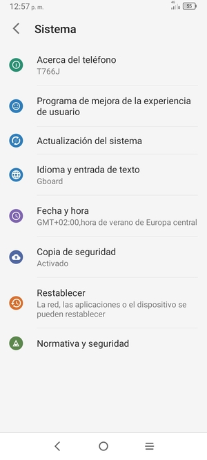 Seleccione Actualización del sistema