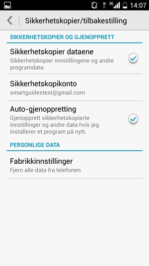 Velg Sikkerhetskopikonto