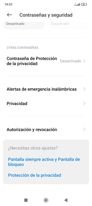 Desplácese y seleccione Privacidad