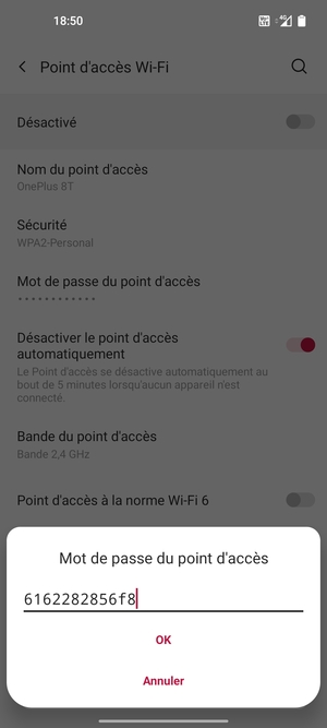 Saisissez un mot de passe de hotspot Wi-Fi d'au moins 8 caractères et sélectionnez OK