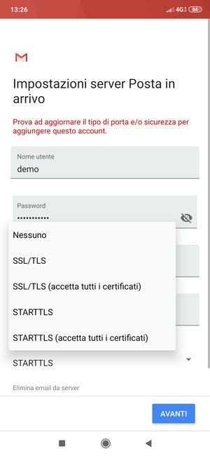 Seleziona Nessuno e poi AVANTI