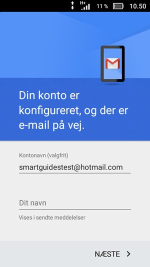 Giv din konto et navn og indtast dit navn. Vælg NÆSTE