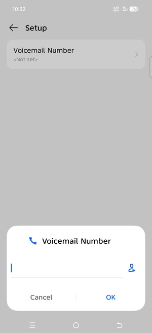 Enter the Voicemail number and select OK