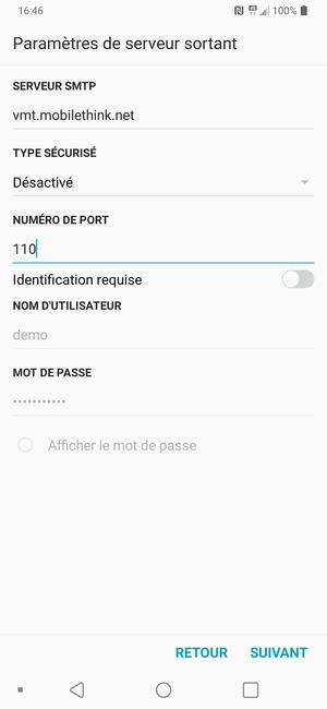 Désactiver le Identification requise et sélectionner SUIVANT