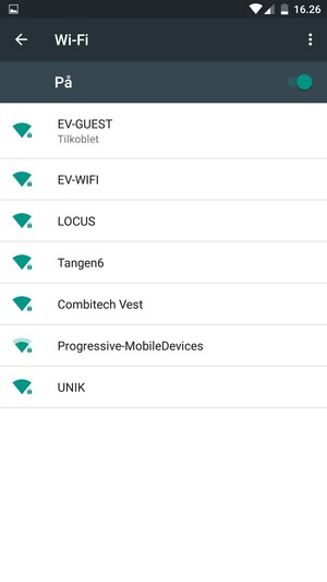 Du er nå koblet til Wi-Fi-nettverket