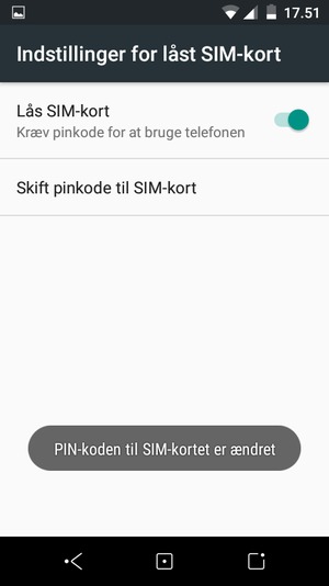 Din PIN-kode til SIM-kort er nu ændret