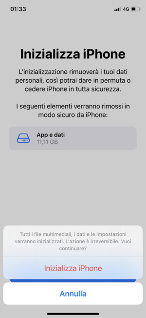Seleziona Inizializza iPhone
