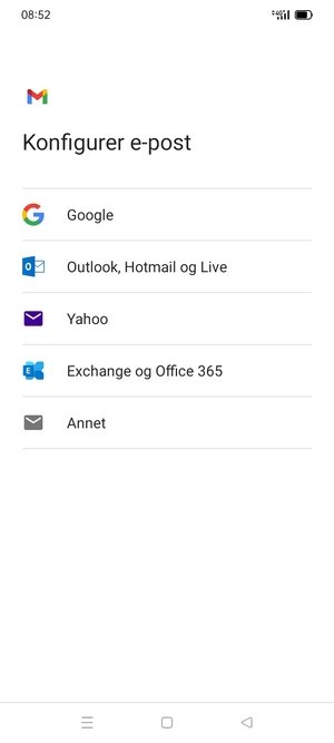 Velg Exchange og Office 365