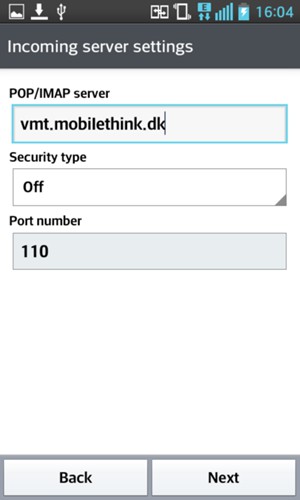 Enter Incoming server address and select Next