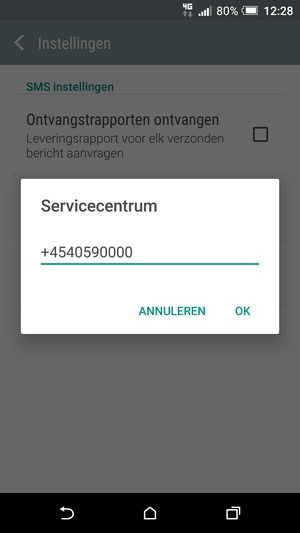 Voer het Servicecentrum nummer in en selecteer OK