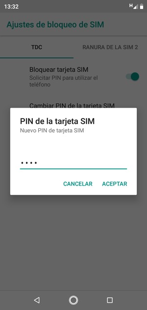 Introduzca su Nuevo PIN de la tarjeta SIM y seleccione ACEPTAR