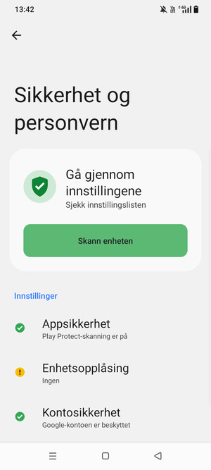 For å aktivere skjermlåsen, gå til Sikkerhet og personvern-menyen og velg Enhetsopplåsing