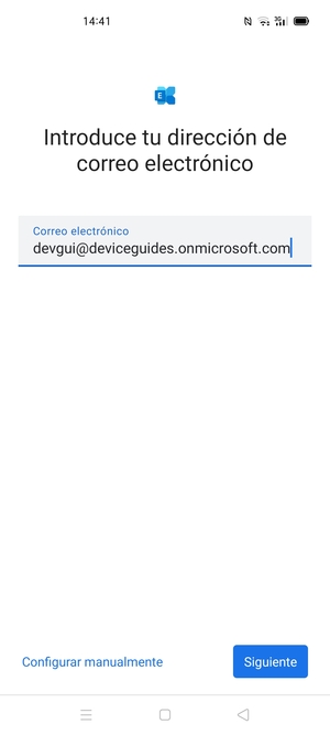 Introduzca su Dirección de correo electrónico y seleccione Configurar manualmente