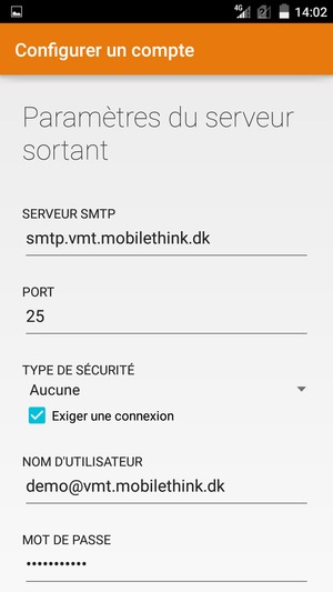 Saisissez l'adresse du serveur sortant
