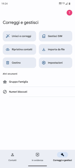 Seleziona Gestisci SIM