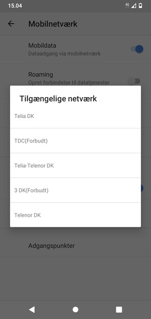 Vælg en netværksudbyder fra listen
