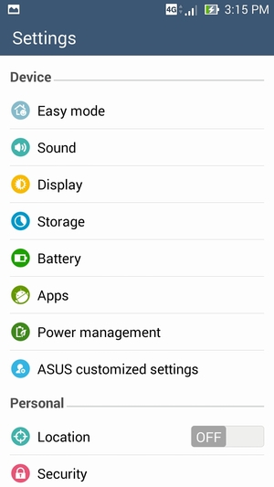 Scroll to and select Power management
