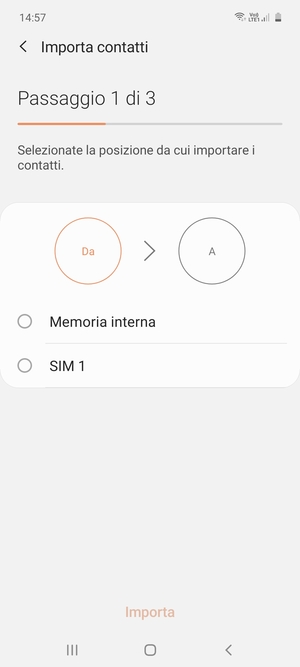 Seleziona SIM 1 o SIM 2