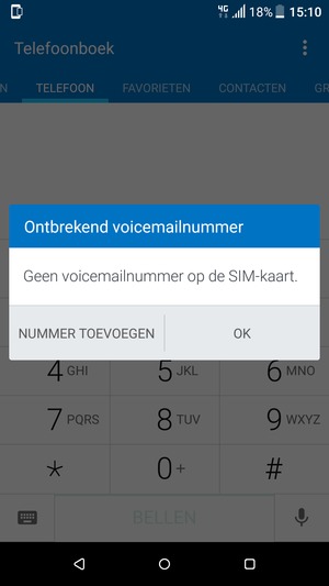 Als uw voicemail niet geïnstalleerd is, selecteert u NUMMER TOEVOEGEN