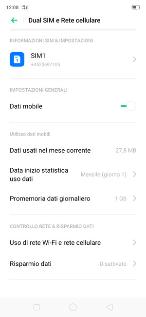 Seleziona SIM1 o SIM2