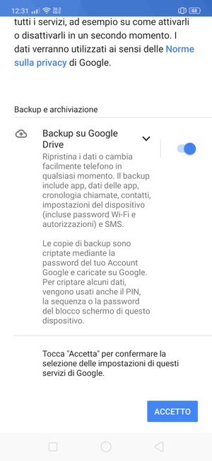 Seleziona ACCETTO