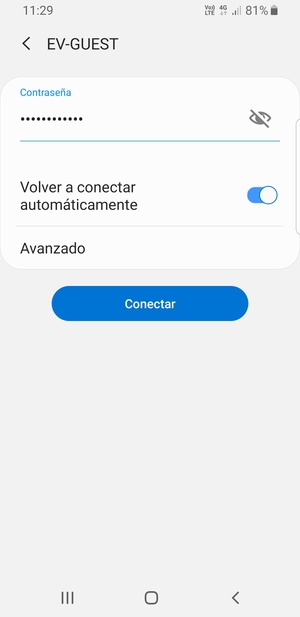 Introduzca la contraseña de Wi-Fi y seleccione Conectar