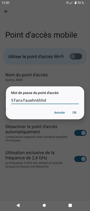 Saisissez un mot de passe de hotspot Wi-Fi d'au moins 8 caractères et sélectionnez OK