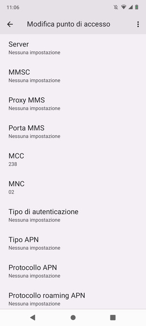 Scorri verso il basso e inserisci le informazioni di internet