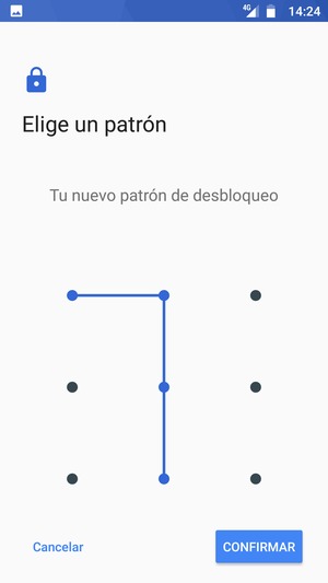 Dibuje de nuevo el patrón de desbloqueo y seleccione CONFIRMAR