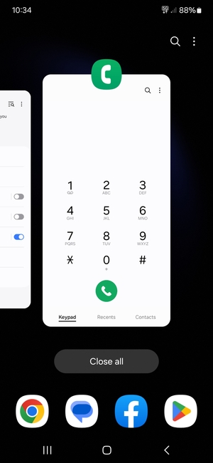 Select Close all to close all running apps