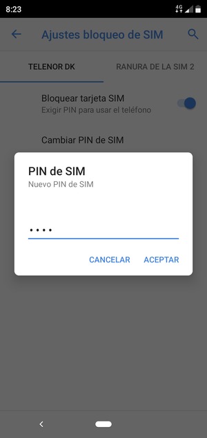 Introduzca su Nuevo PIN de SIM y seleccione ACEPTAR