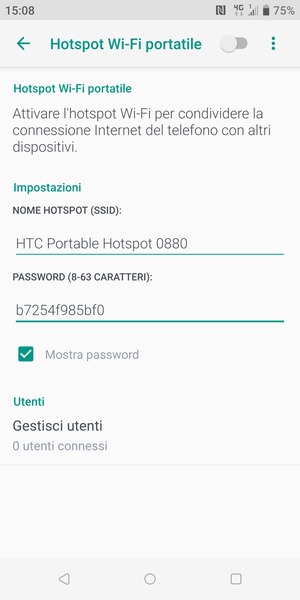 Inserisci una password dell'hotspot Wi-Fi di almeno 8
