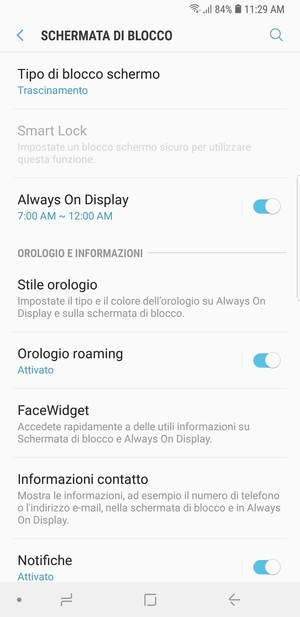 Seleziona Tipo di blocco schermo