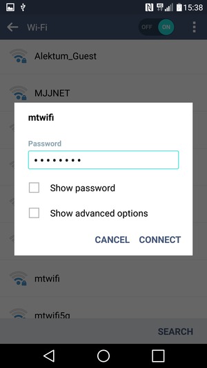 Enter the Wi-Fi password and select CONNECT