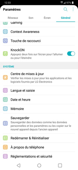 Sélectionnez Général